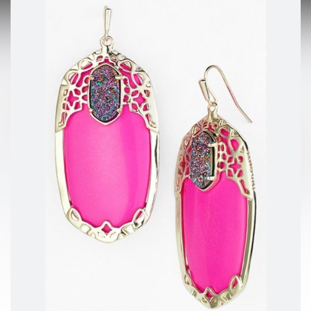 Kendra Scott Glam Rocks Deva Earrings in Hot Pink and Iridescent Drusy - Picture 4 of 8